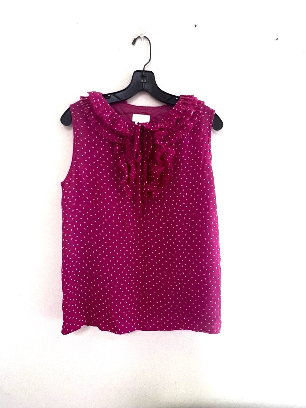 Kate Spade Sleeveless Ruffle Tie-Neck Polka Dot Top - Magenta